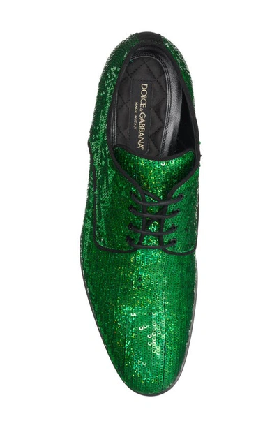 Shop Dolce & Gabbana Raffaello Sequined Derby In Deep Green