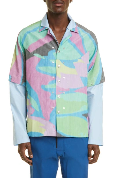 Abstract-print Detachable-sleeve Shirt Jacket In Multicolor