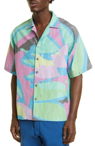 Abstract-print Detachable-sleeve Shirt Jacket In Multicolor