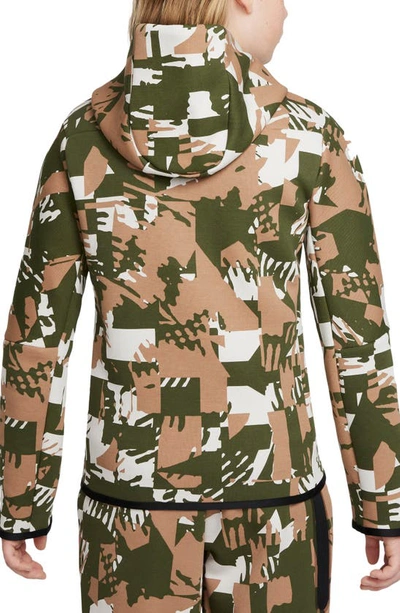 Shop Nike Kids' Sportswear Tech Fleece Zip Hoodie In Light Bone/ Rough Green/ Black