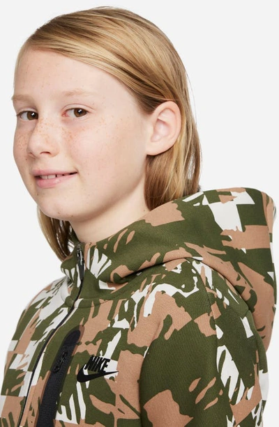 Shop Nike Kids' Sportswear Tech Fleece Zip Hoodie In Light Bone/ Rough Green/ Black
