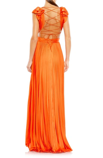 Shop Ieena For Mac Duggal Plunge Neck Pleated A-line Gown In Sunset