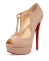 CHRISTIAN LOUBOUTIN Alta Poppins T-Strap Red Sole Pump, Nude