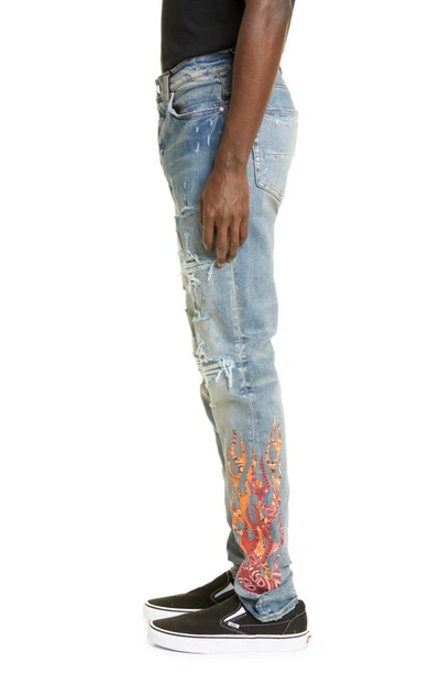 Shop Amiri Bandana Flame Thrasher Ripped Skinny Jeans In Clay Indigo