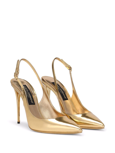 Shop Dolce & Gabbana Mirrored-effect Leather Slingback Pumps In Gold