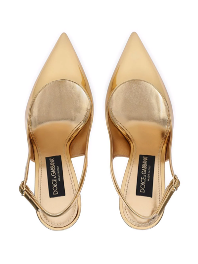 Shop Dolce & Gabbana Mirrored-effect Leather Slingback Pumps In Gold