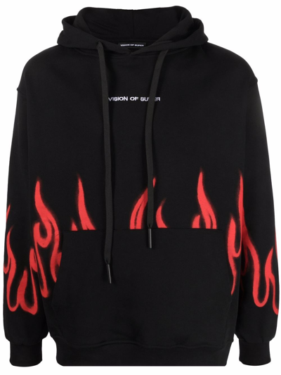 Shop Vision Of Super Hoodie With Red Spray Flames In Nero