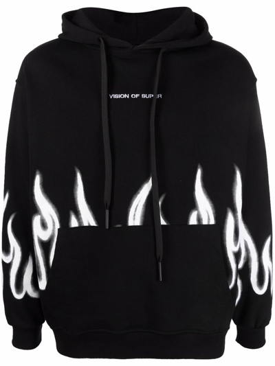 Shop Vision Of Super Hoodie With White Spray Flames In Nero