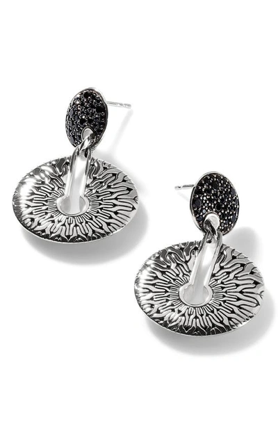 John Hardy Sterling Silver Classic Chain Black Sapphire & Black Spinel Pave Disc Drop Earrings In Black