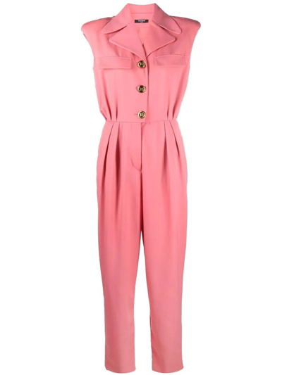 Shop Balmain Pink Sleeveless Jumpsuit