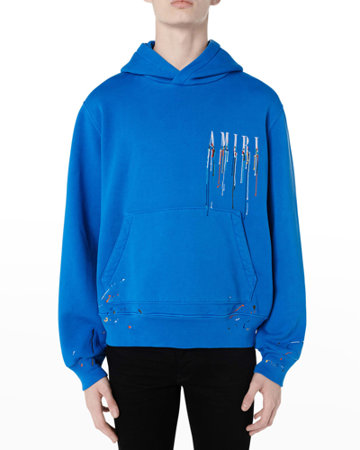 Shop Amiri Men's Paint-drip Embroidered Logo Hoodie In P Blue W