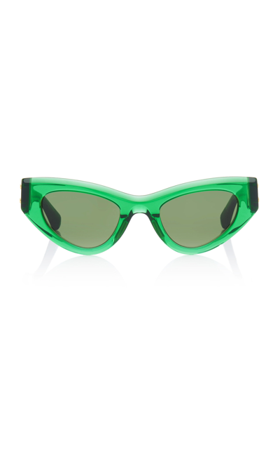Shop Bottega Veneta Women's Cat-eye Acetate Sunglasses In Green,gold