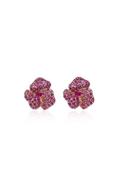 Shop As29 Bloom 18k Rose Gold Sapphire Mini Flower Earrings In Pink