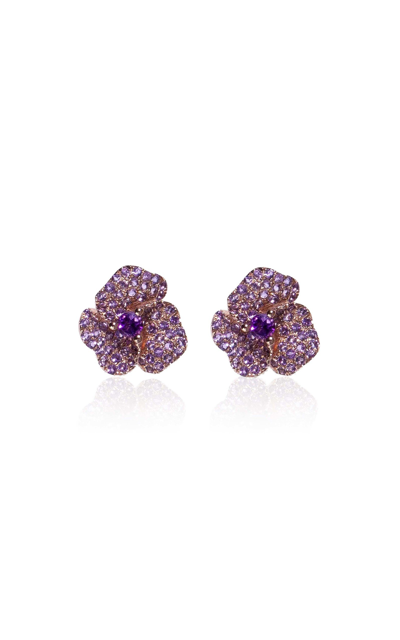 Shop As29 Bloom 18k Rose Gold Amethyst Mini Flower Earrings In Purple