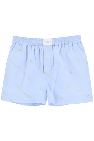 Shop Alexander Wang Allover Logo Embellished Boxer Shorts In Blue