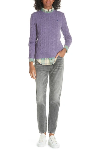 Shop Polo Ralph Lauren Cable Knit Cashmere Sweater In Thistledown Heather