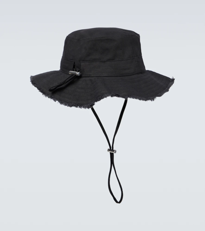 Shop Jacquemus Le Bob Artichaut Cotton Hat In Black