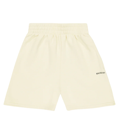 Shop Balenciaga Logo Cotton Shorts In Cream/black