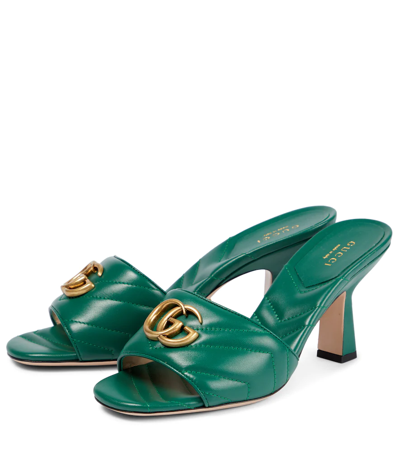 Shop Gucci Double G Leather Sandals In Emerald