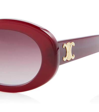Celine Triomphe Logo Oval Acetate Sunglasses In Shiny Bordeaux/ Gradient Bord