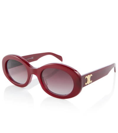Celine Triomphe Logo Oval Acetate Sunglasses In Shiny Bordeaux/ Gradient Bord