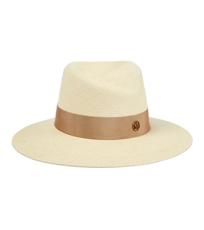 Maison Michel Beige Straw Charles Fedora Hat