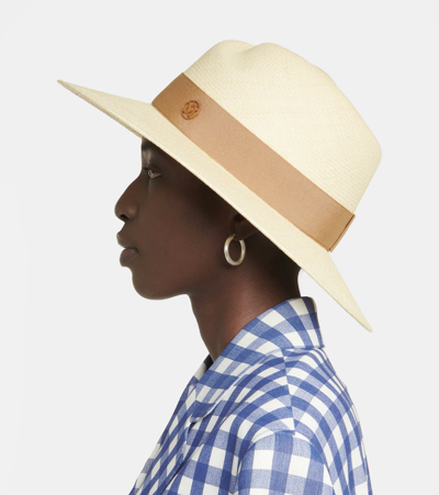 Maison Michel Beige Straw Charles Fedora Hat