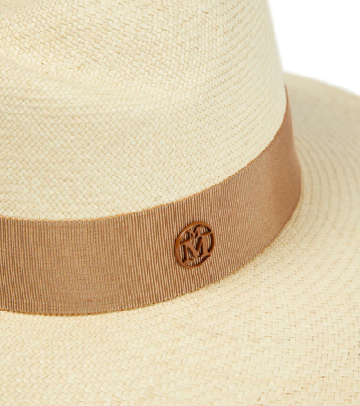 Maison Michel Beige Straw Charles Fedora Hat