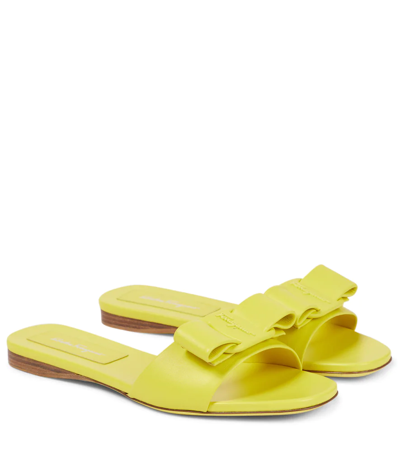 Shop Ferragamo Vicky Leather Slides In Canary Yellow