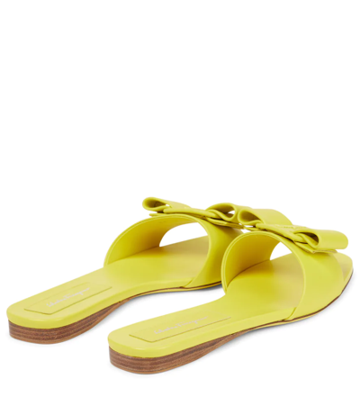 Shop Ferragamo Vicky Leather Slides In Canary Yellow