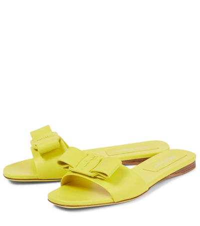 Shop Ferragamo Vicky Leather Slides In Canary Yellow