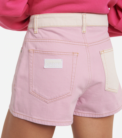 Shop Ganni High-rise Denim Shorts In Light Lilac