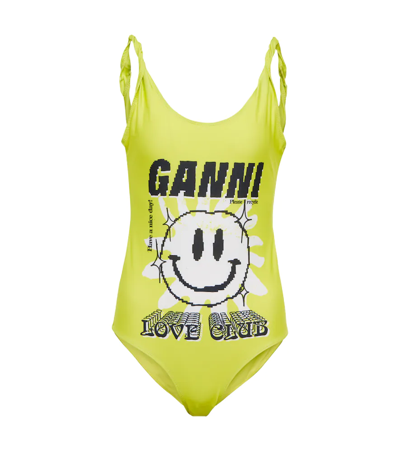 Shop Ganni Printed Swimsuit In Blazing Yellow