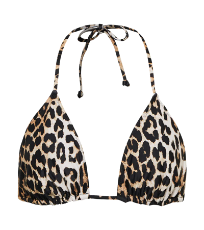 Shop Ganni Leopard-print Bikini Top