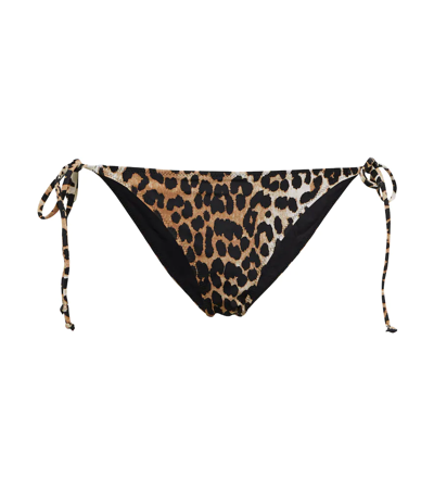 Shop Ganni Leopard-print Bikini Bottoms