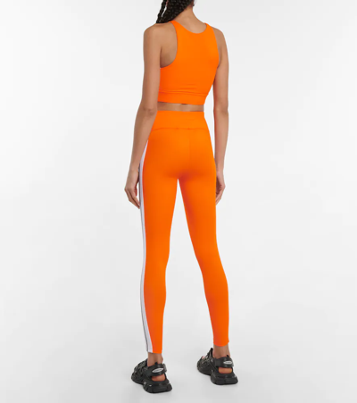 Shop Palm Angels Logo Mid-rise Leggings In Orange Whtie