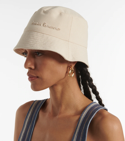 Ruslan Baginskiy Logo Cotton Canvas Bucket Hat In Beige