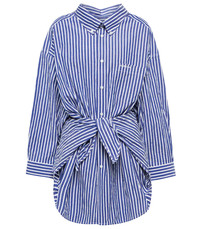 Shop Balenciaga Striped Cotton Knotted Shirt In Blue/white