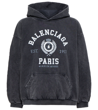 Shop Balenciaga Logo Cotton Hoodie In Black W