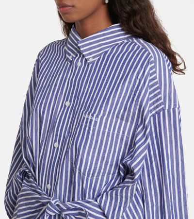Shop Balenciaga Striped Cotton Knotted Shirt In Blue/white