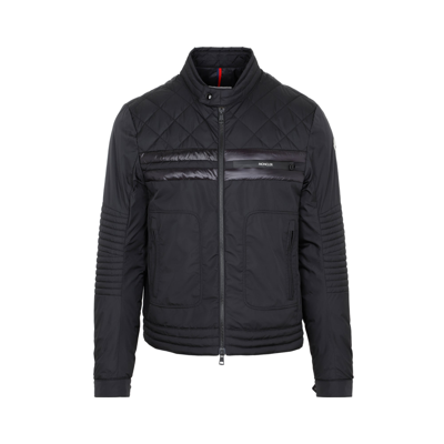 Shop Moncler Zipped Biker Jacket In Black
