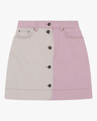 Shop Ganni Two-tone Denim Mini Skirt In Light Lilac