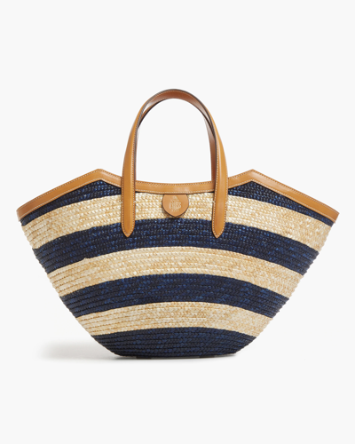 Shop Mark Cross Madeline Straw Basket Tote In Natural/navy