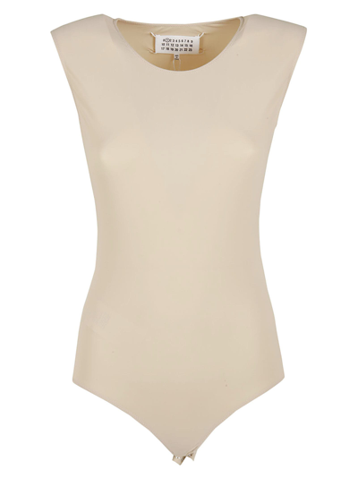 Maison Margiela Womens Skin Round-neck Short-sleeve Stretch-woven Bodysuit In Neutral