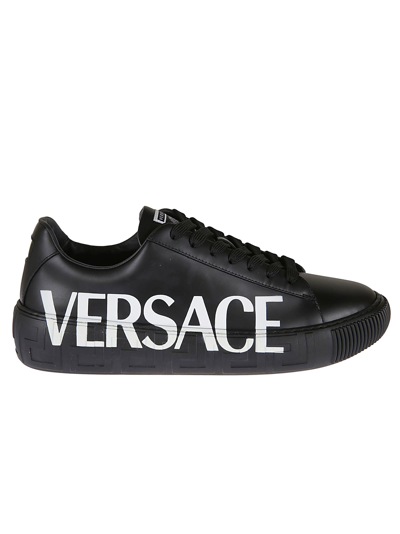 Shop Versace Logo Print Sneakers In Black/white