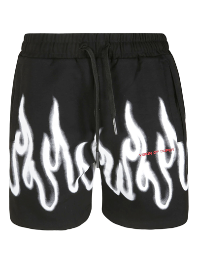 Shop Vision Of Super Flame Print Shorts In Black/white