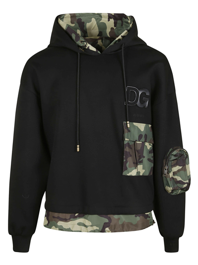 Shop Dolce & Gabbana Logo Patched Pouch Detail Hooded Sweatshirt In Black