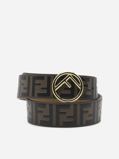 Shop Fendi Leather Belt With All-over Embossed Ff Motif In Brown