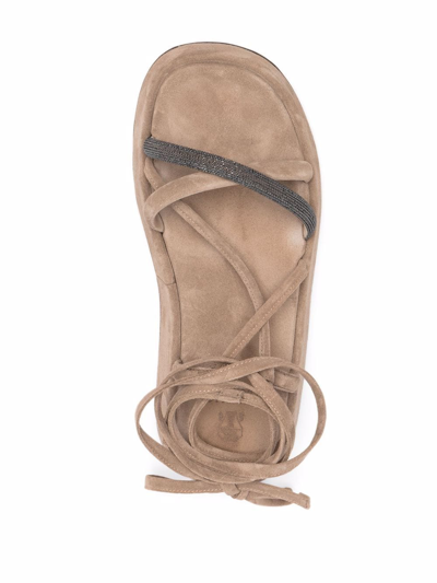 Brunello Cucinelli Ankle-tie Flatform Sandals In Brown