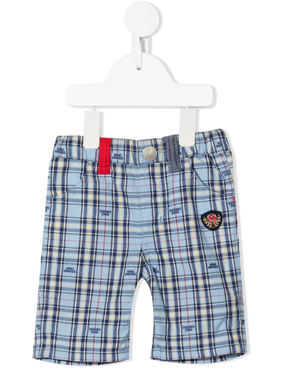 Shop Miki House Check-print Cotton Shorts In Blue